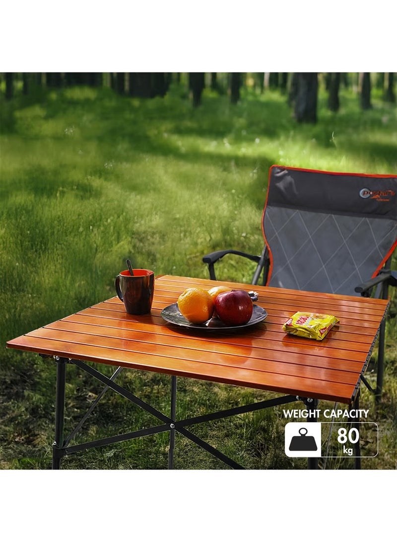 M-Smart 3-Piece Camping Set | Portable Folding Height-Adjustable Camping Table with Carrying Bag 53x51x80cm Brown, with 2 Beige Folding Chairs with Metal Frame and Armrest - Image 5